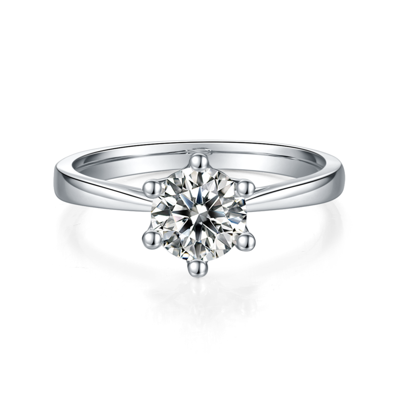 直臂皇冠S925银镀白金MoissaniteWomen's Ring1ctD级